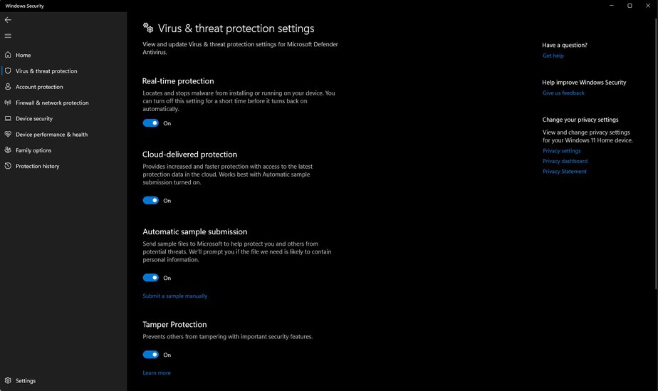 Windows security settings image