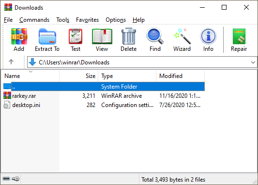 WinRAR window