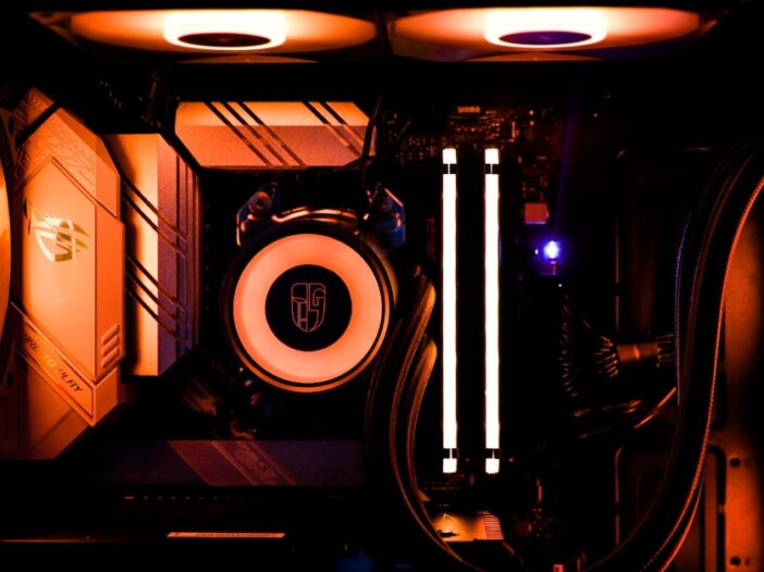 cpu liquid cooler with orange light image