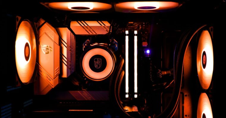 cpu liquid cooler with orange light image