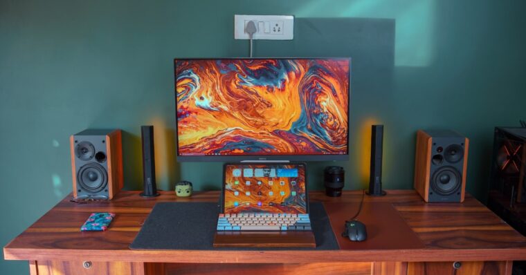 gaming laptop and desktop setup
