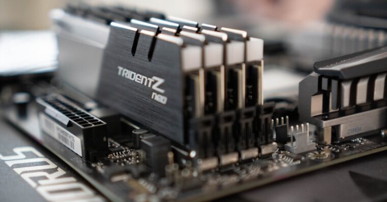 RAM modules on a motherboard image