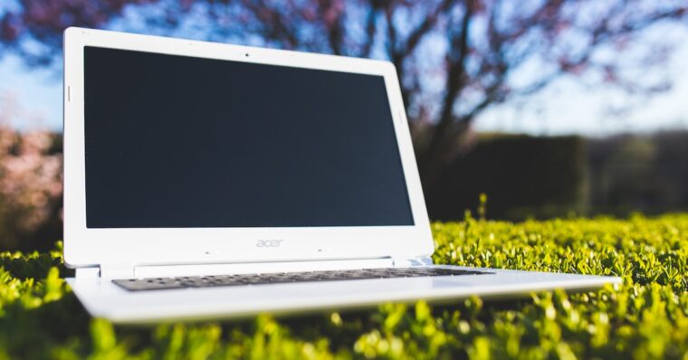 chromebook on grass