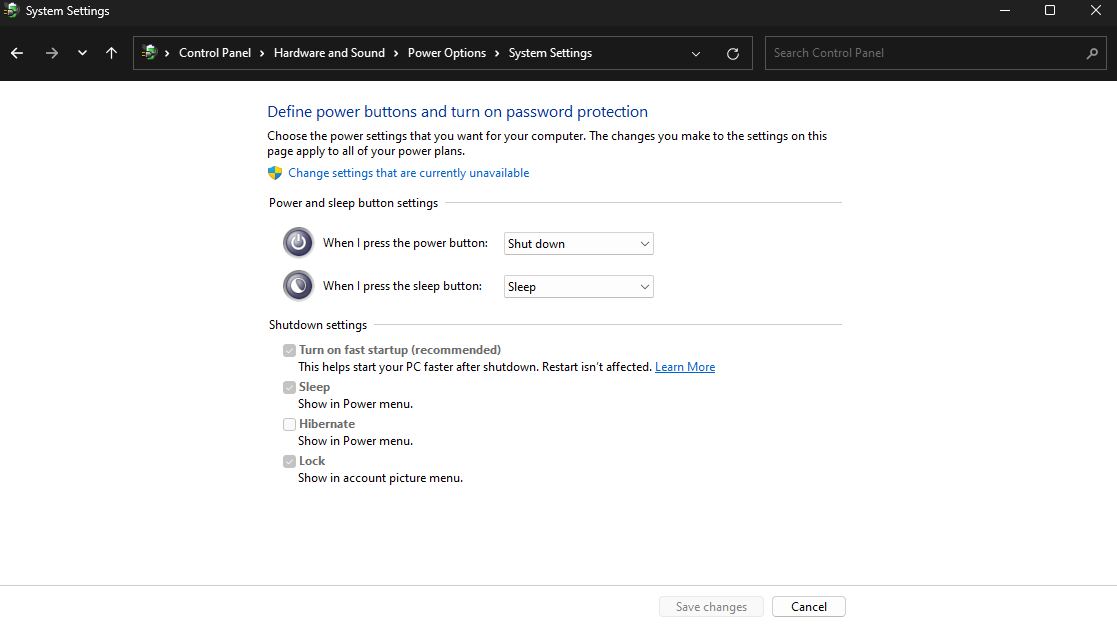 Fast boot settings image
