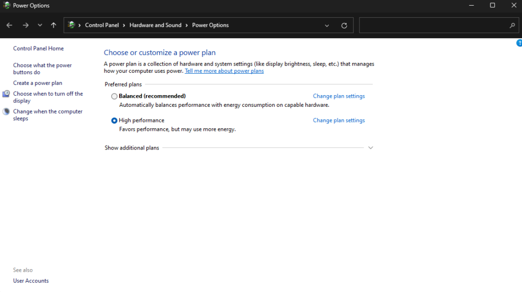 power options in windows image