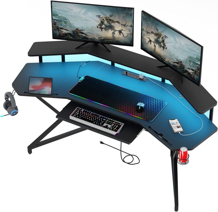 Auromie 72 inch Gaming Desk with Power Outlet & Led Strip image