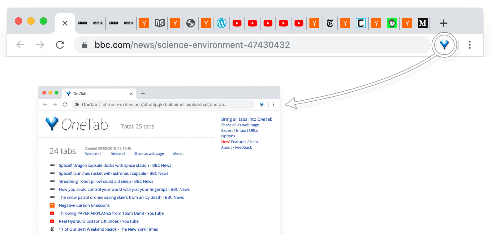 OneTab browser extension