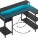 SUPERJARE L Shaped Gaming Desk with LED Lights & Power Outlets image