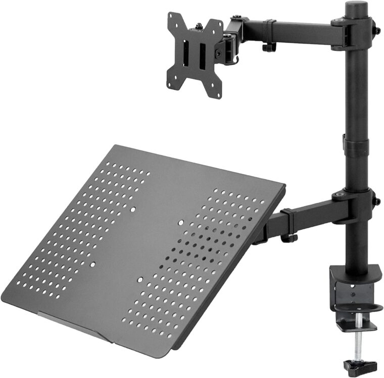 VIVO Black Fully Adjustable Single Computer Monitor and Laptop Desk Mount Combo image