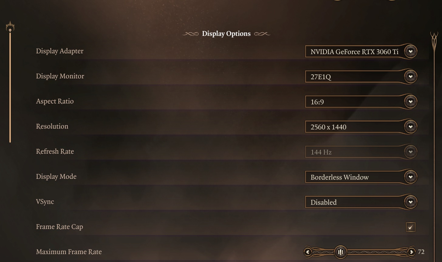 Display settings in BG3